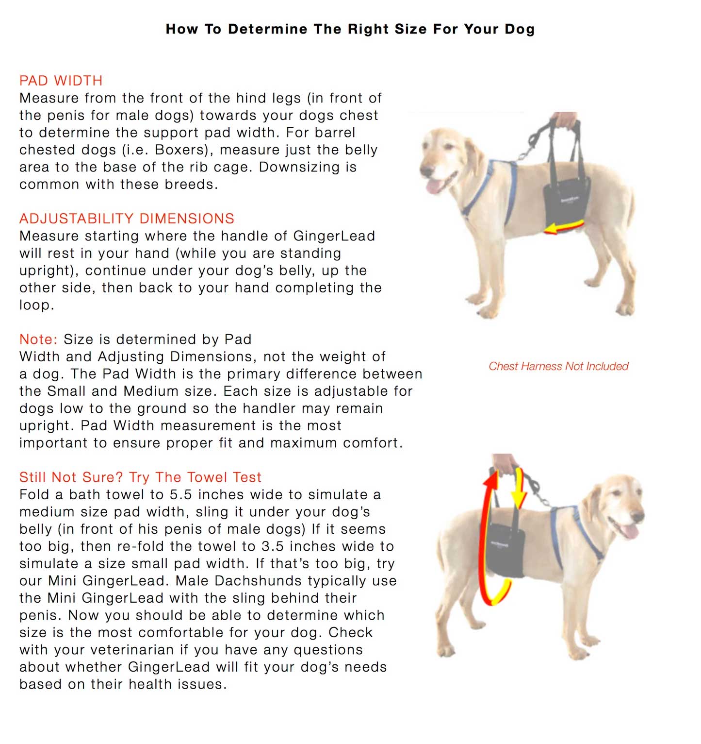 GingerLead Sizing guidelines