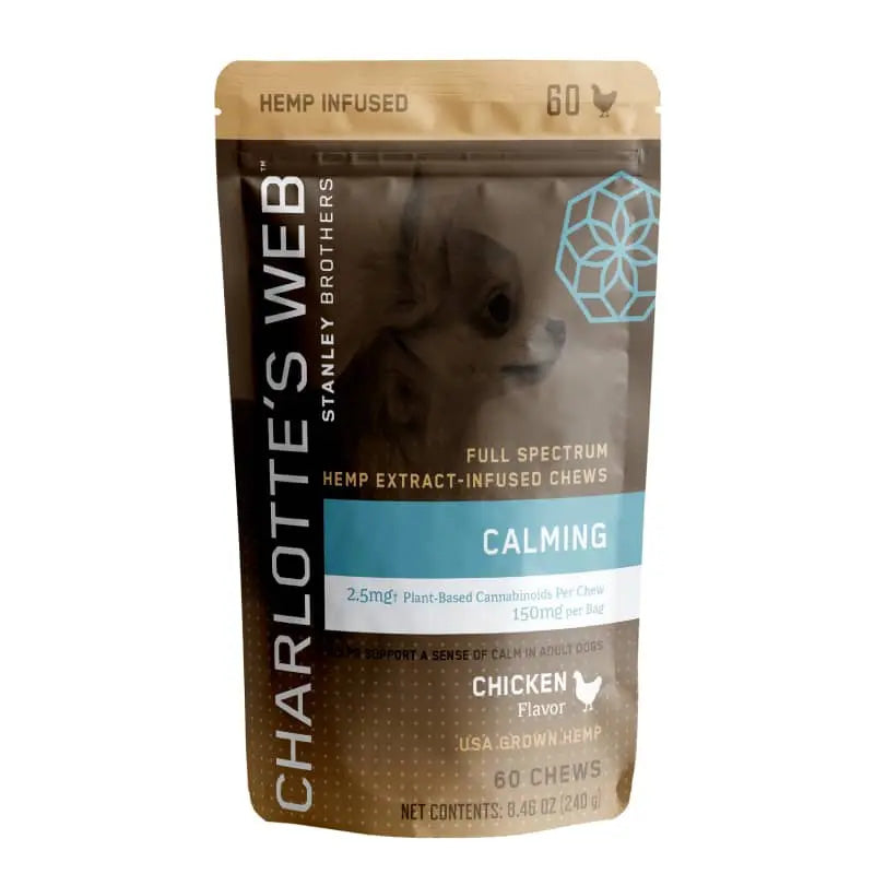 Charlotte's Web chicken flavored Calming chews front of bag