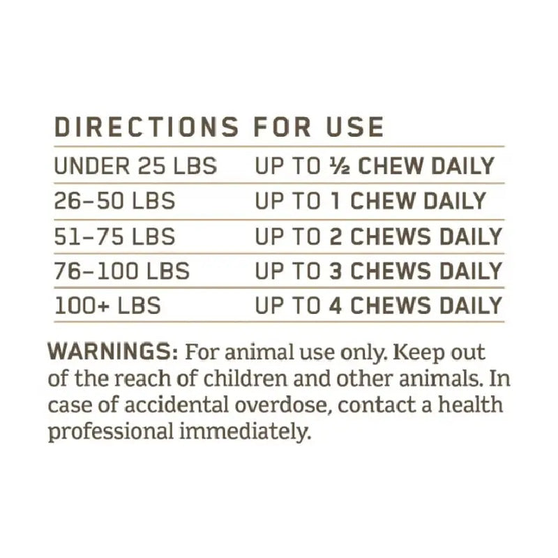 Directions for use of Charlotte's Web dog calming chews
