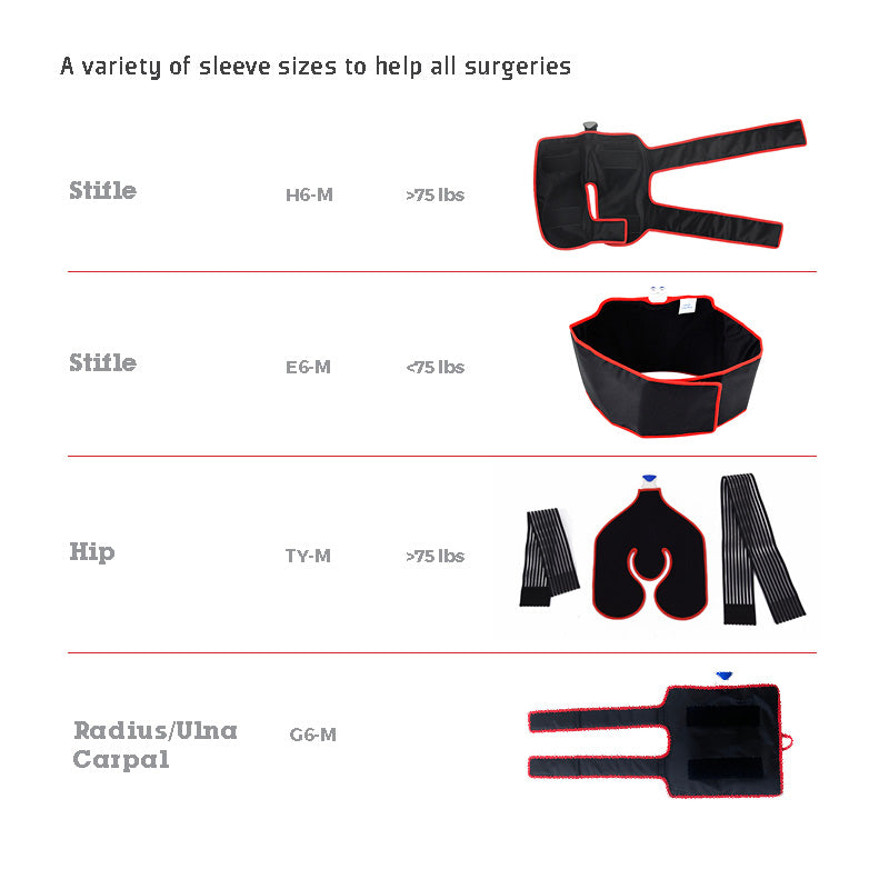 Chart of each CryoNOV sleeve size and measurements