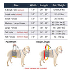 Sizing chart for a gingerlead harness