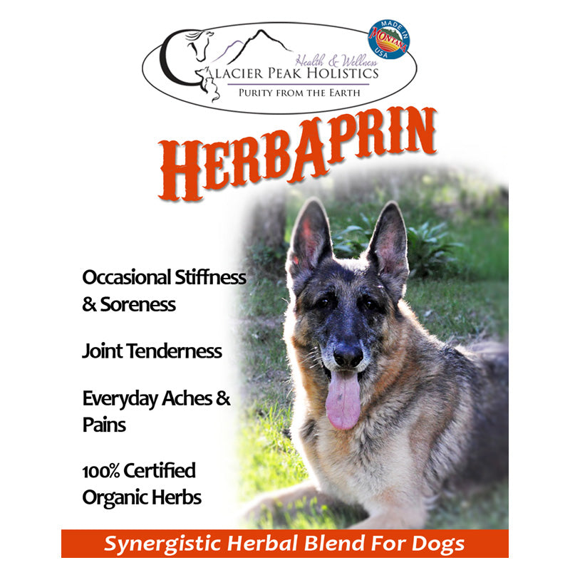 Promotional ad for HerbAprin with German Shepard